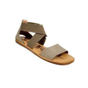 SOREL Ella II Sandal Tan Suede/ Sage Green Elastic Strap Slide Women's Size 9.5